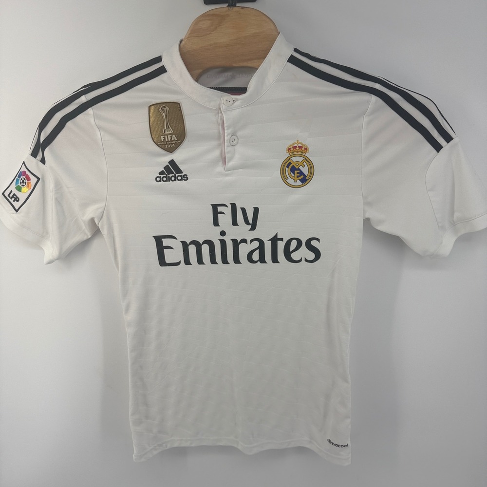 Adidas Real Madrid 2014 2015 Home Jersey White Fly Emirates FIFA Patch Small